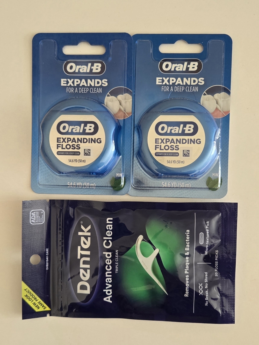 Expanding Floss Mint — Blue (2-Pack) with DenTek Advanced Clean Picks (1 Pack)